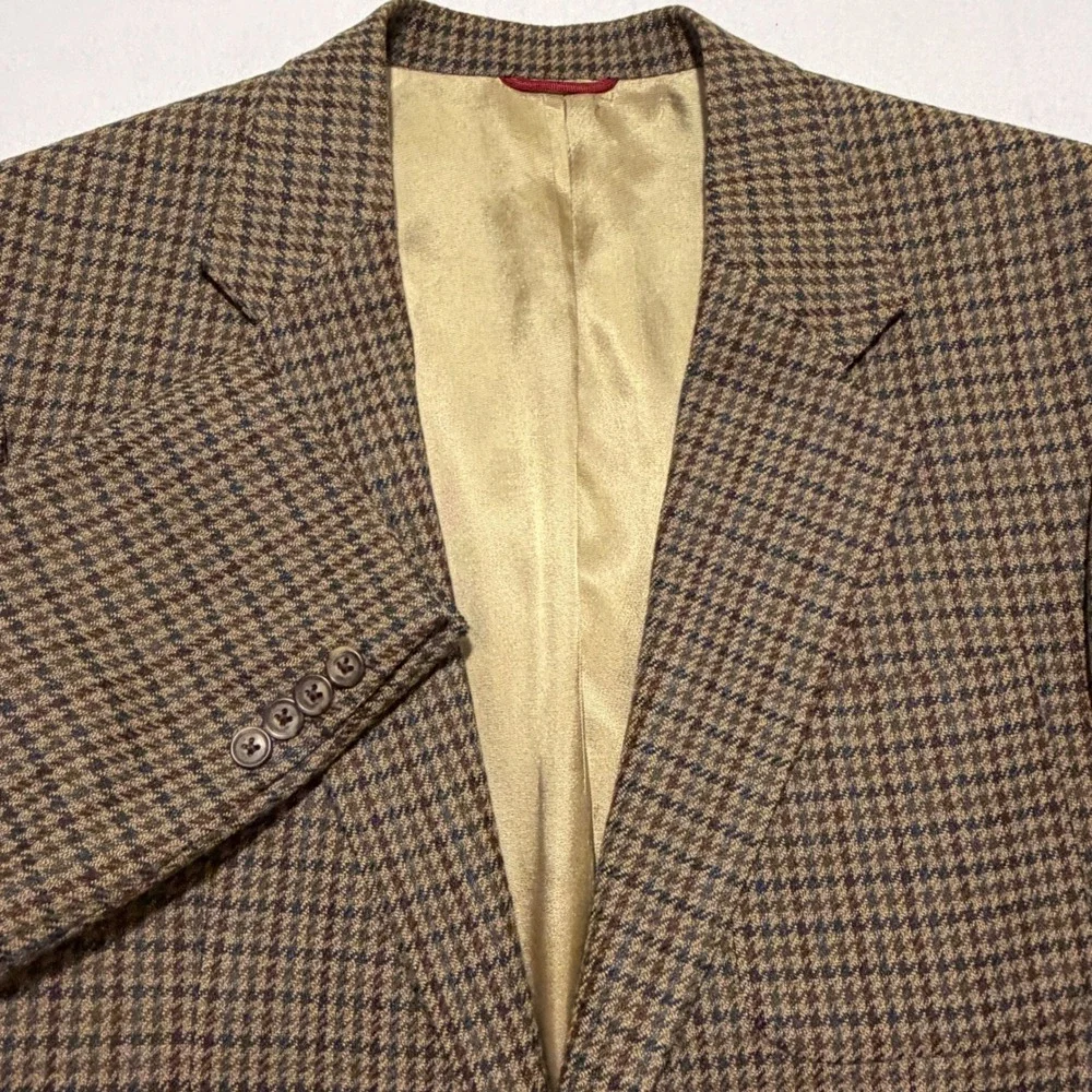 Jos A Bank Mens 40R Brown Houndstooth Wool Sport Coat Blazer Made in USA 40 R